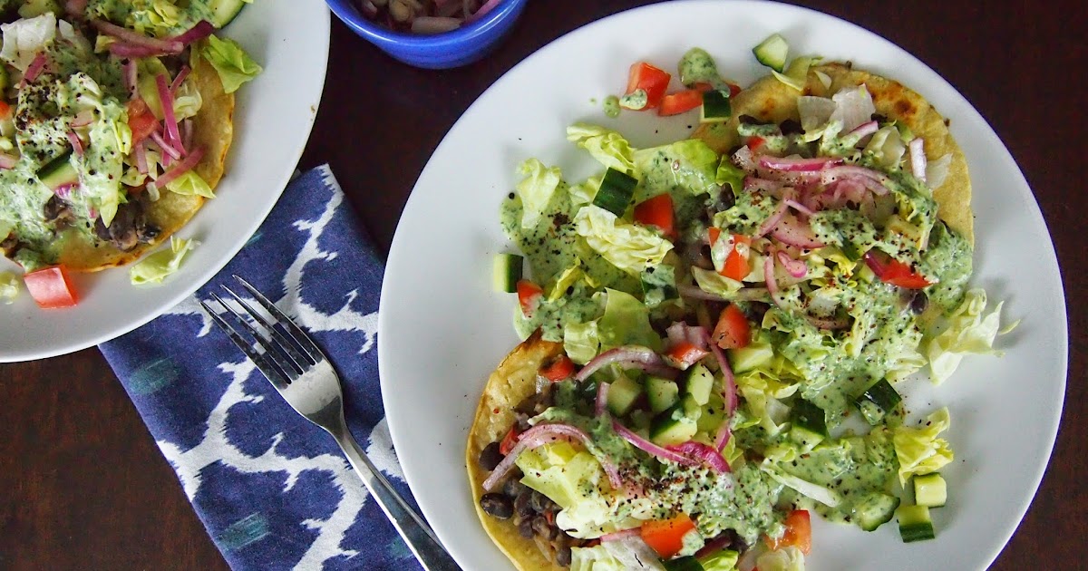 An Avocado A Day Black Bean Tostadas with Creamy Cilantro Sauce