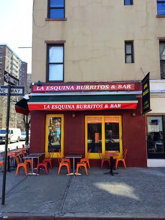 EV Grieve La Esquina Burritos & Bar signage up on 1st Avenue