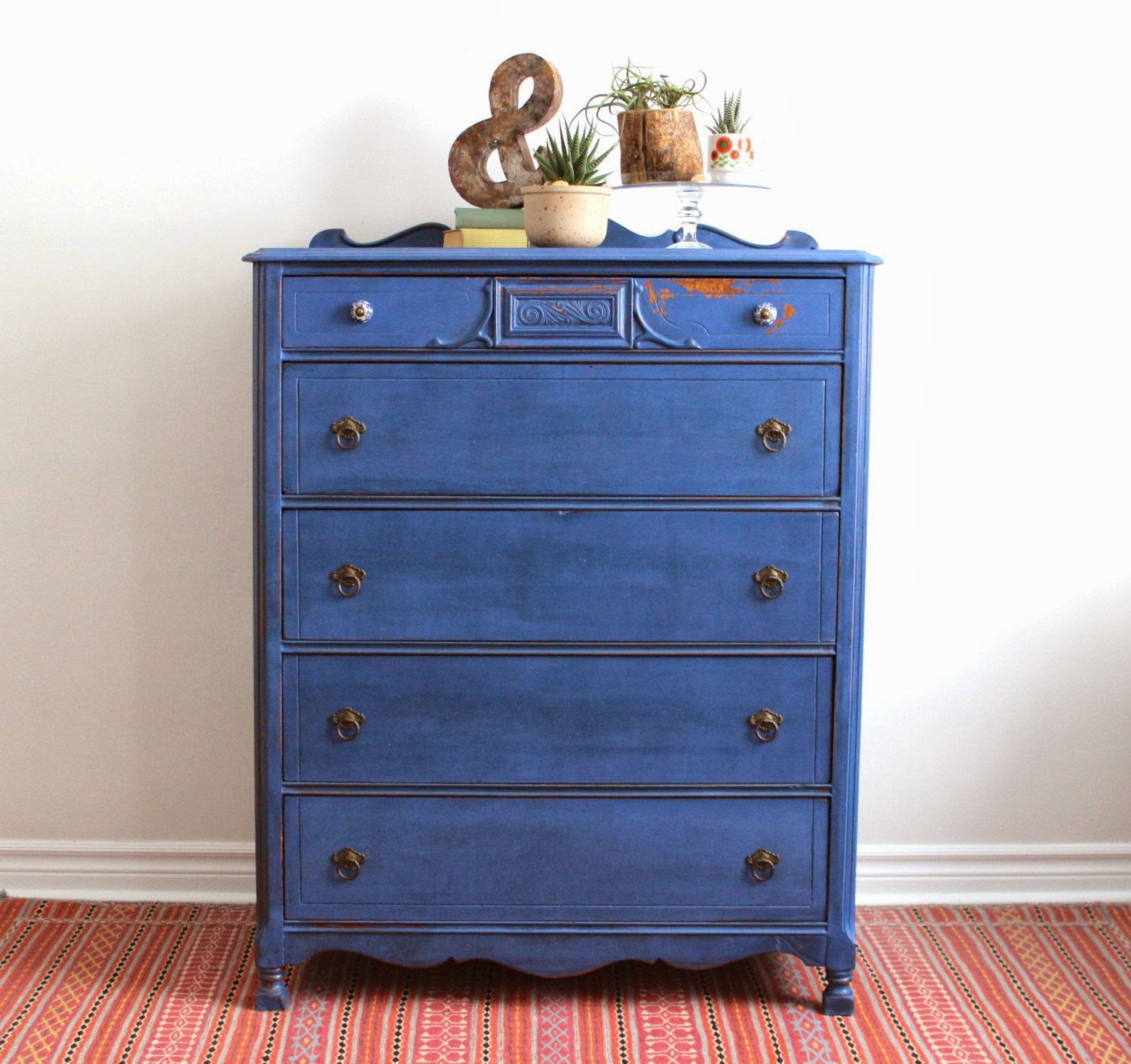 Poppyseed Creative Living Tall Boy Dresser Painted in Federal Blue Milk Paint