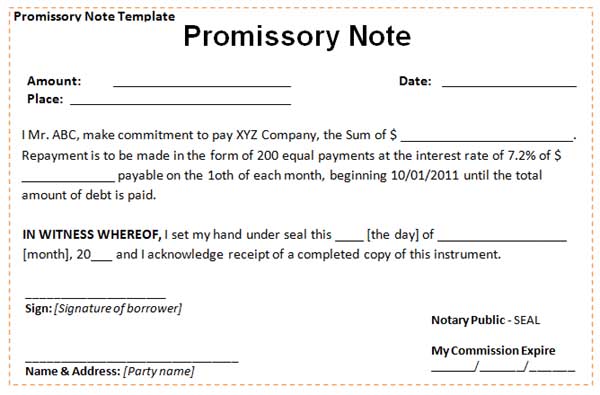 sample of promissory note