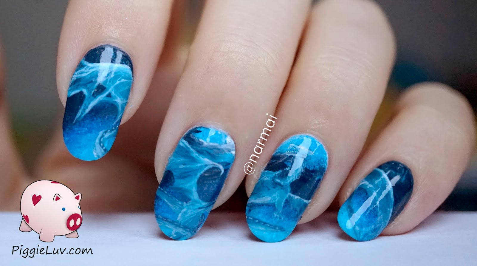 PiggieLuv Blue water dragon nail art