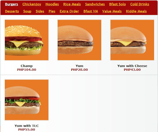 Burgers available for create your own meal Jollibee party package