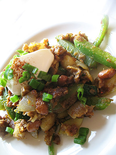 Potato, Pepper and Zucchini Skillet Hash with Pinto Beans