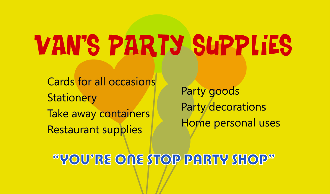 Van S Party Supplies V Ink Van S Party Supplies The Business Card Was Designed Based On A Pre Existing Design Front