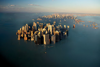 An artist's rendering of New York with the predicted sea levels in the future. http://jarrodhart.files.wordpress.com/2010/12/new-york-under-water.jpg