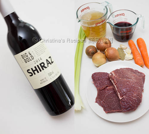 紅酒燜牛頰肉材料 Ingredients of Beef Cheek Stew with Red Wine 紅酒燜牛頰肉材料 Ingredients of Beef Cheek Stew with Red Wine
