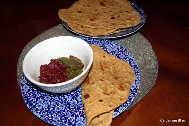 Beetroot Masala with Sag Paneer and Gluten reduced chapatis