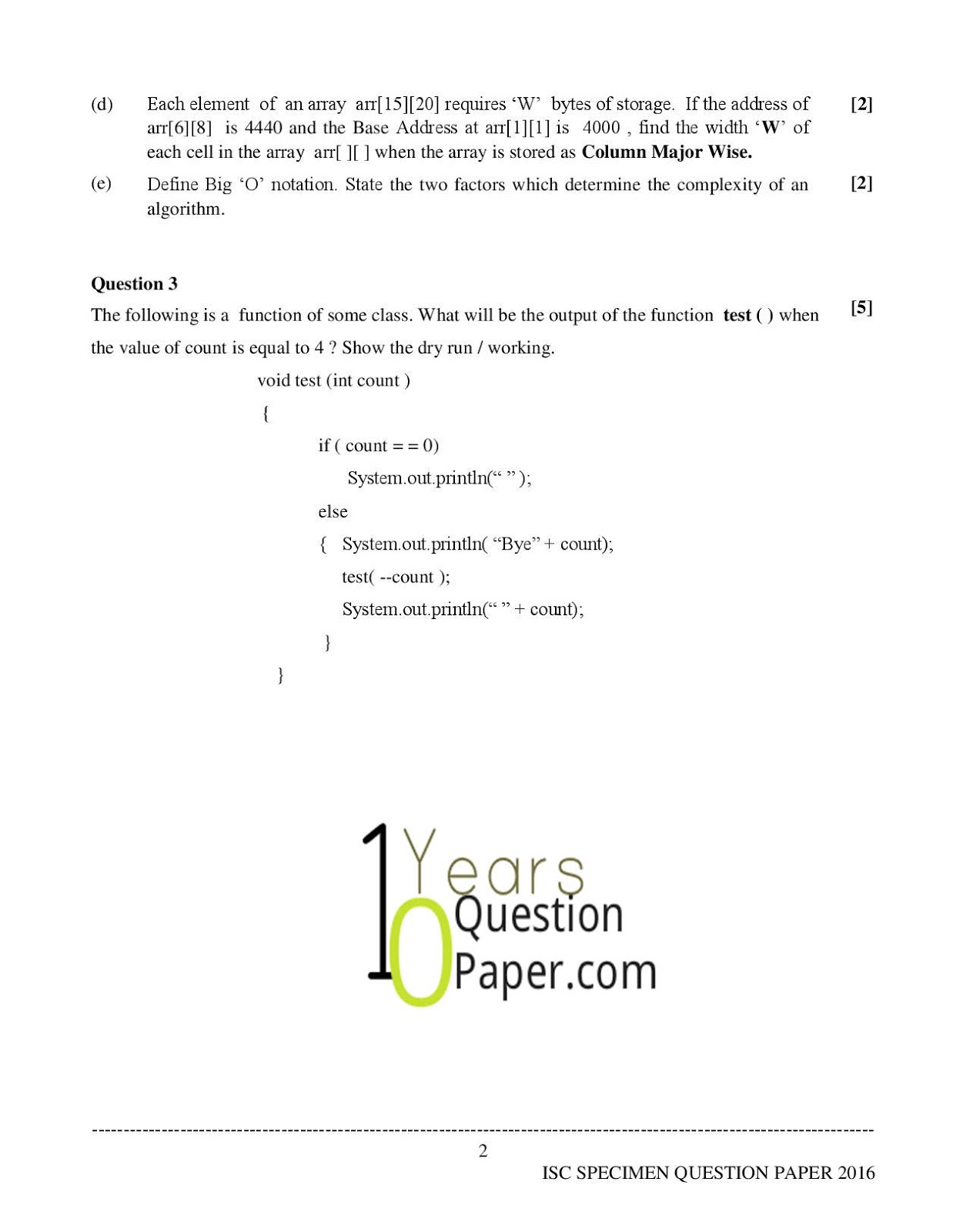 isc 2016 class 12th computer science Specimen question paper isc 2016 class 12th computer science Specimen question paper