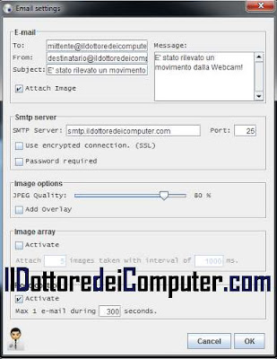 yawcam configurazione mail webcam 2