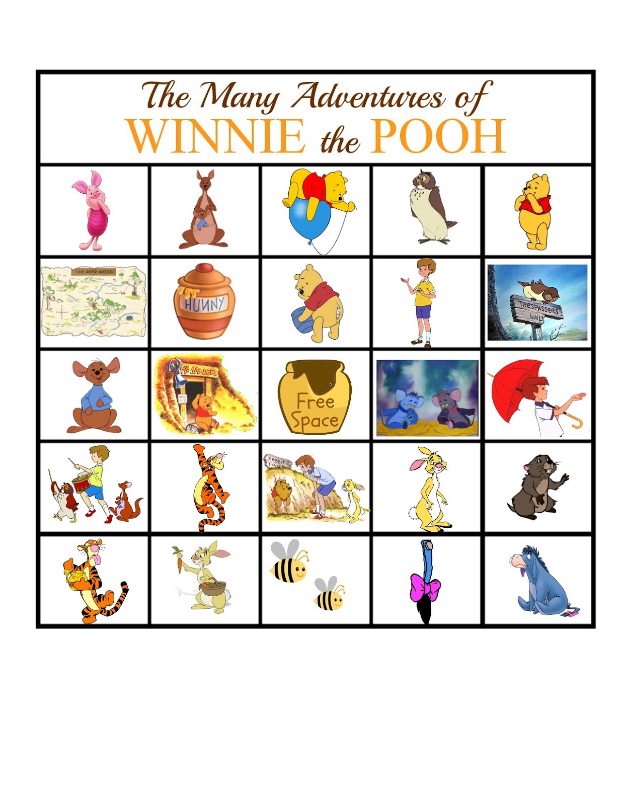 The Many Adventures of Winnie the Pooh BINGO Game Sweet Tea & Saving