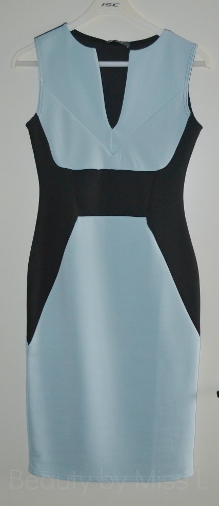 light blue & black colour block bodycon dress