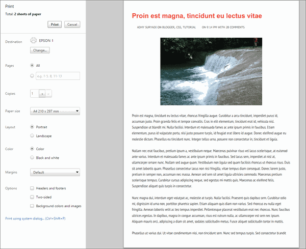 Screenshot halaman print dengan tombol onclick Halaman print dengan tombol onclick