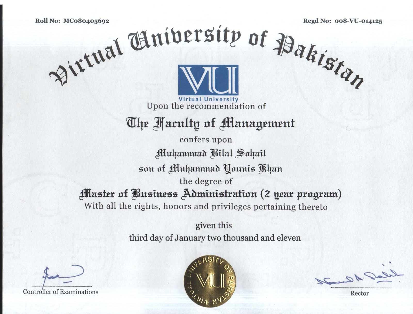 VU Bright One Serious Issue about MBA Degree Should Report to VU Management..... Pls comments