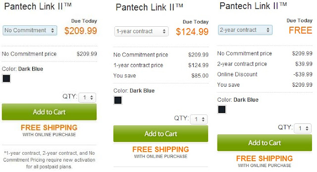Pantech Link II - P5000 - AT&T USA - Prices AT&T, August 2012