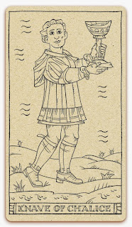 Knave of Chalices card - inked illustration - In the spirit of the Marseille tarot - minor arcana - design and illustration by Cesare Asaro - Curio & Co. (Curio and Co. OG - www.curioandco.com)