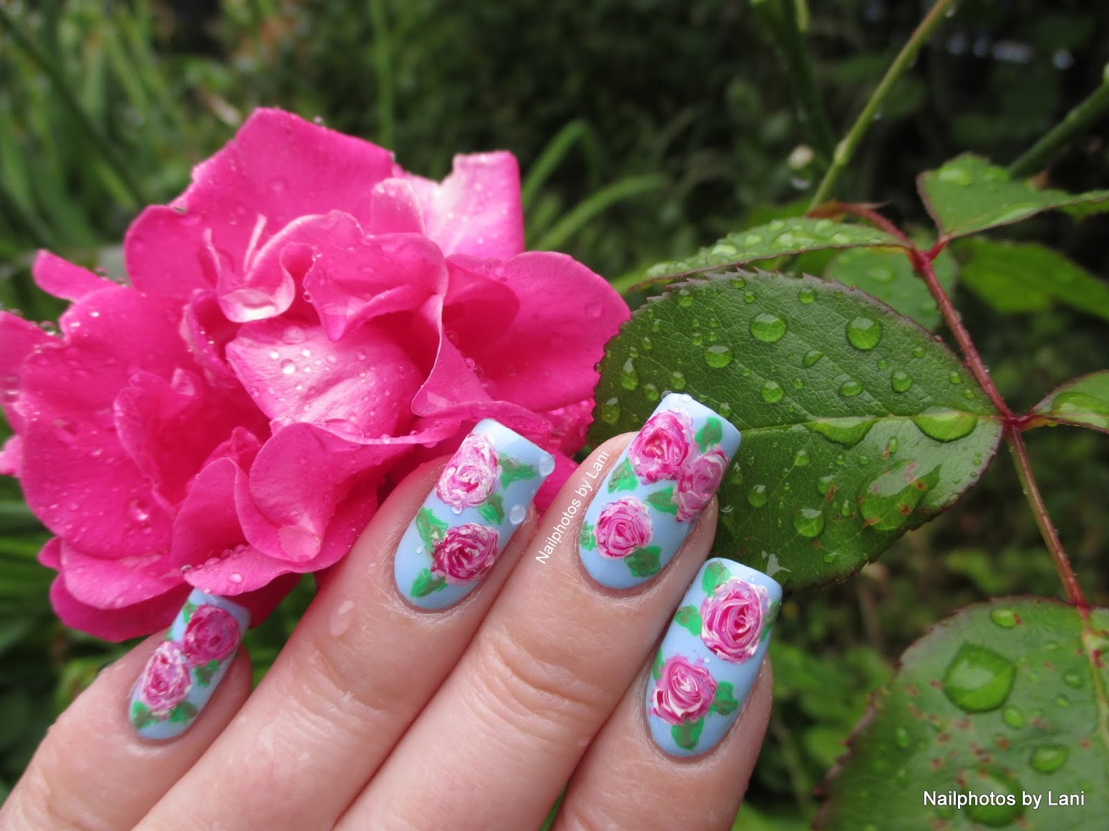 Nailphotos by Lani Vintage Flowers freehand nail art inspired by