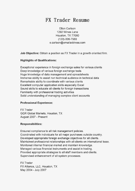 sample traders resume