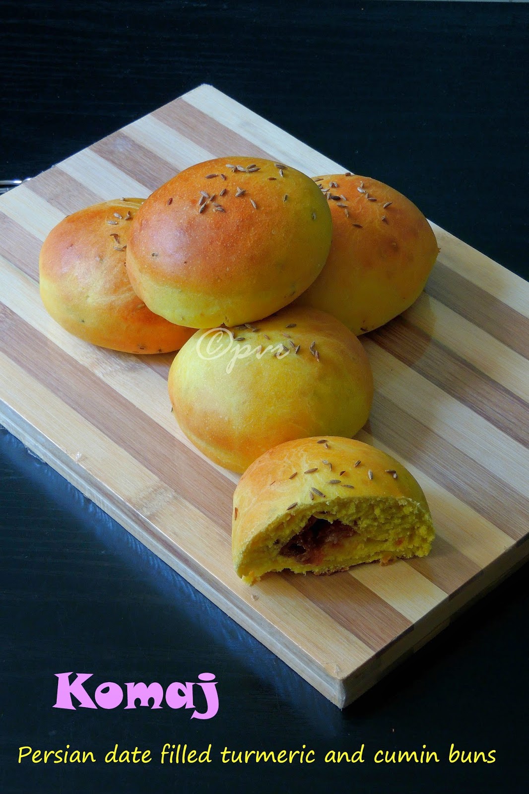 Priya's Versatile Recipes Komaj Eggless Persian Date Filled Turmeric