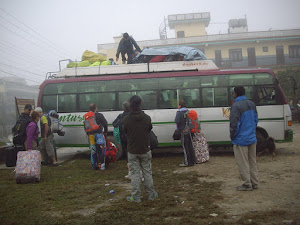 Typical backpacker tourists,Our  bus to Chitwan from Pokhara.