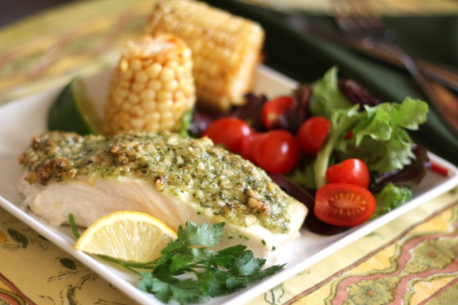 Barefeet In The Kitchen Baked Halibut with Pine Nut, Parmesan and