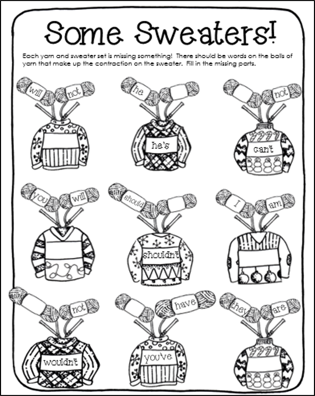 classroom freebies too ugly christmas sweater contractions ugly christmas sweaters for teachers