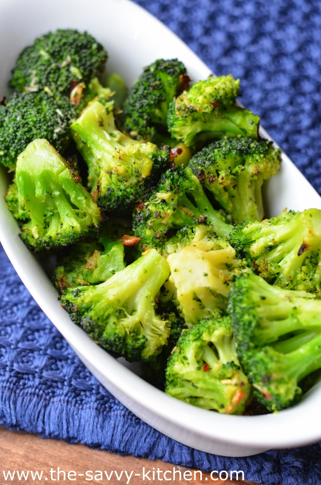 The Savvy Kitchen Spicy Roasted Broccoli and Garlic