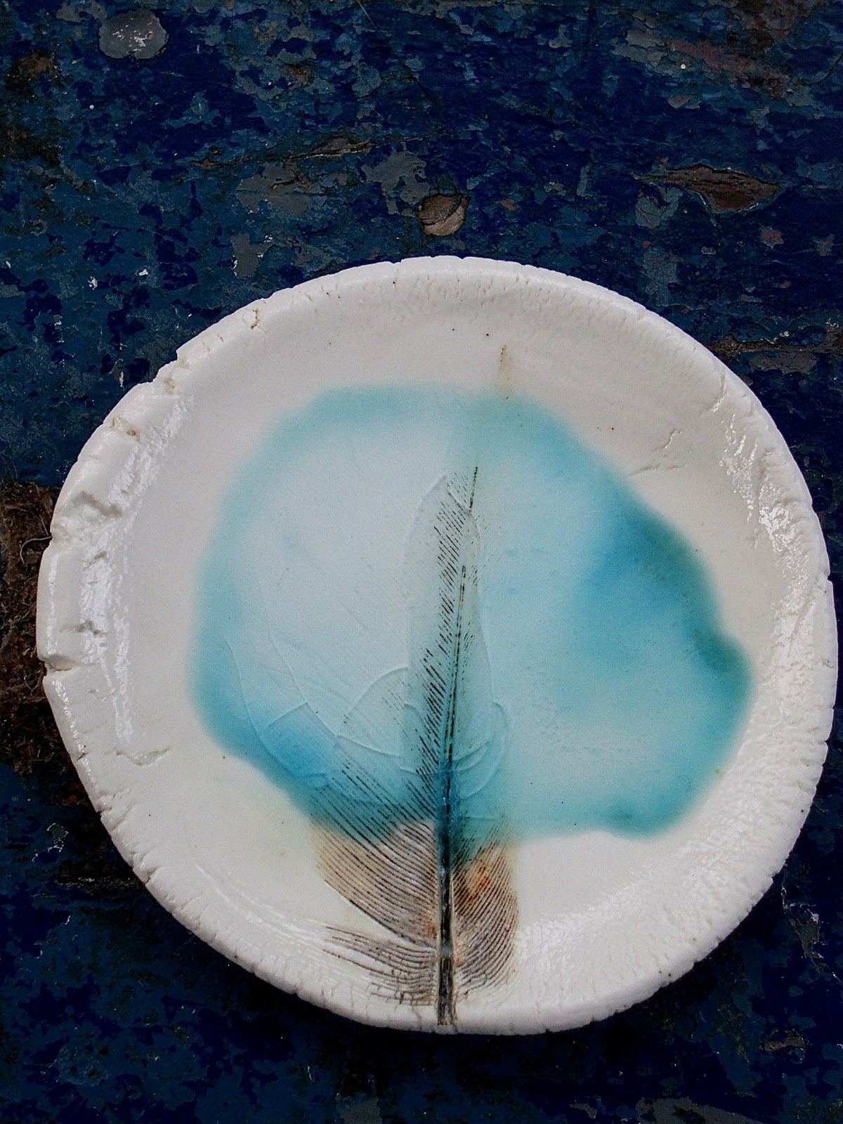 Little Brick House Clayworks Kiln experiments, Melting glass, feather