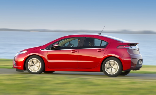 Vauxhall Ampera Red Vauxhall-Opel Ampera from the side