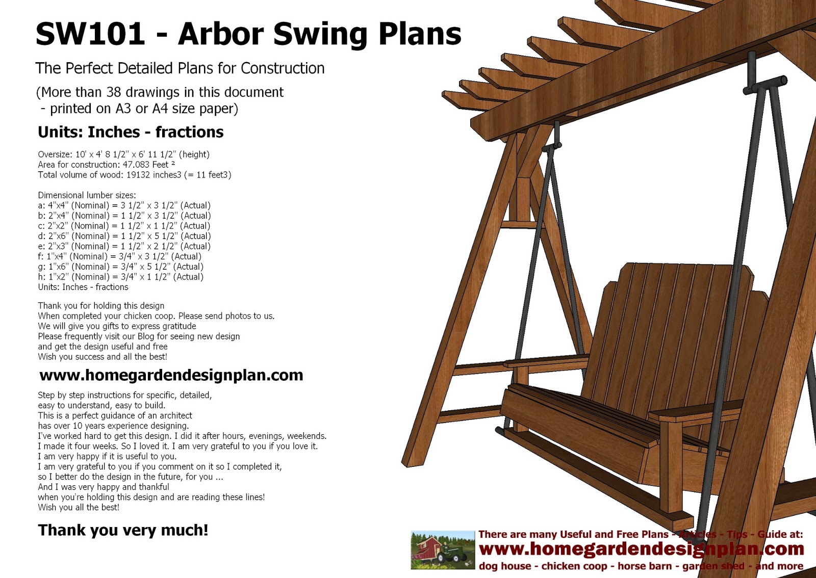 home garden plans sw101 arbor swing plans construction graden swing plans arbor swing design how to build a garden swing