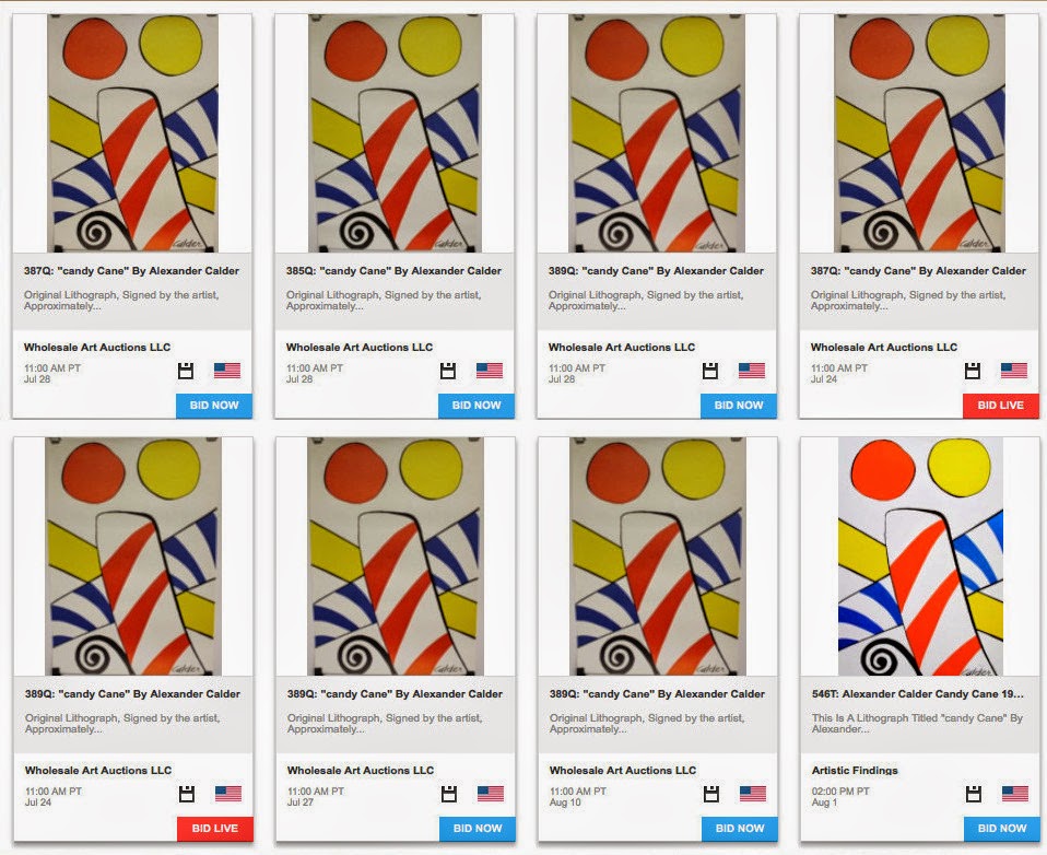 Fake Calders offered Live Auctioneers 8 times, July-August, 2014 Fake Calders offered Live Auctioneers 8 times, July-August, 2014