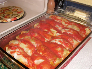 Cabbage rolls ready for the oven