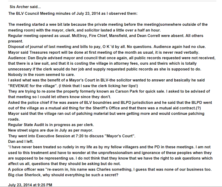 Here's the real Brady Lake Village council meeting minutes from 7/23/14.