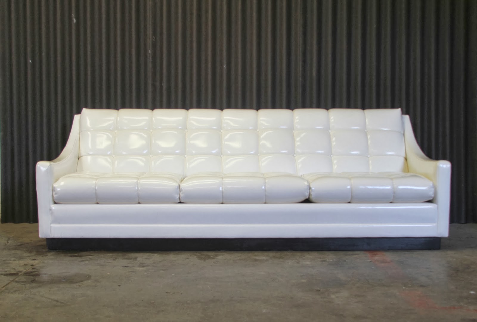 Hermans Steel Garage 70s White Vinyl Tufted Sofa