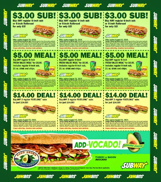 Subway Coupons December 2014
