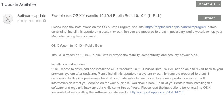 Mac OS X Yosemite 10.10.4 (14E11f) Beta 2 Mac OS X Yosemite 10.10.4 (14E11f) Beta 2
