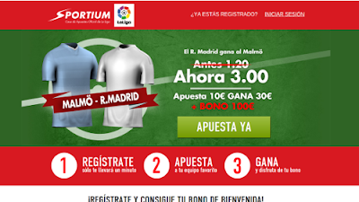 Sportium Super cuota 3 Real Madrid gana Malmo champions 30 septiembre Sportium Super cuota 3 Real Madrid gana Malmo champions 30 septiembre