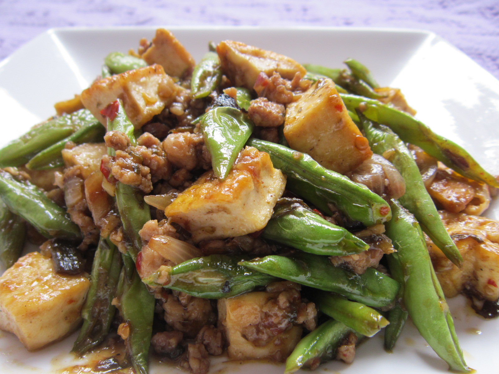 my bare cupboard Stir Fried String Beans with Minced Pork , Tofu and