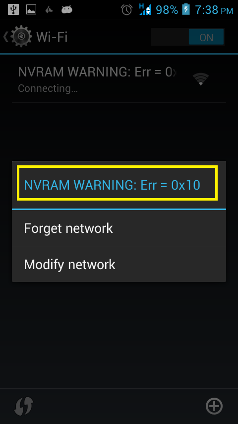 Cara Mengatasi Atau FIX WiFi NVRAM WARNING: ERR 0x10.