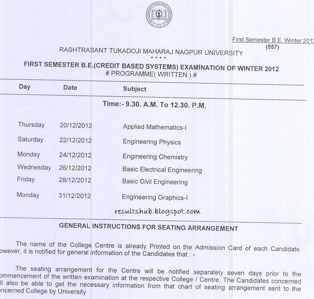 Nagpur University Engineering Exam Time Table 20232024, 51 OFF