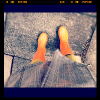 Wellingtons, orange wellies, rubber boots, fashion, shoes, rainy weather,