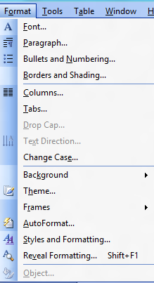 Format Menu Format Menu