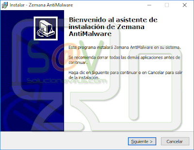 Clicaremos en el botón "Siguiente" para instalar Zemana AntiMalware Clicaremos en el botón "Siguiente" para instalar Zemana AntiMalware