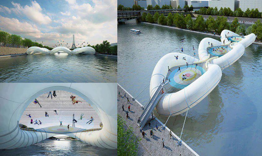 Unique Place Trampoline Bridge Over The River Seine Paris