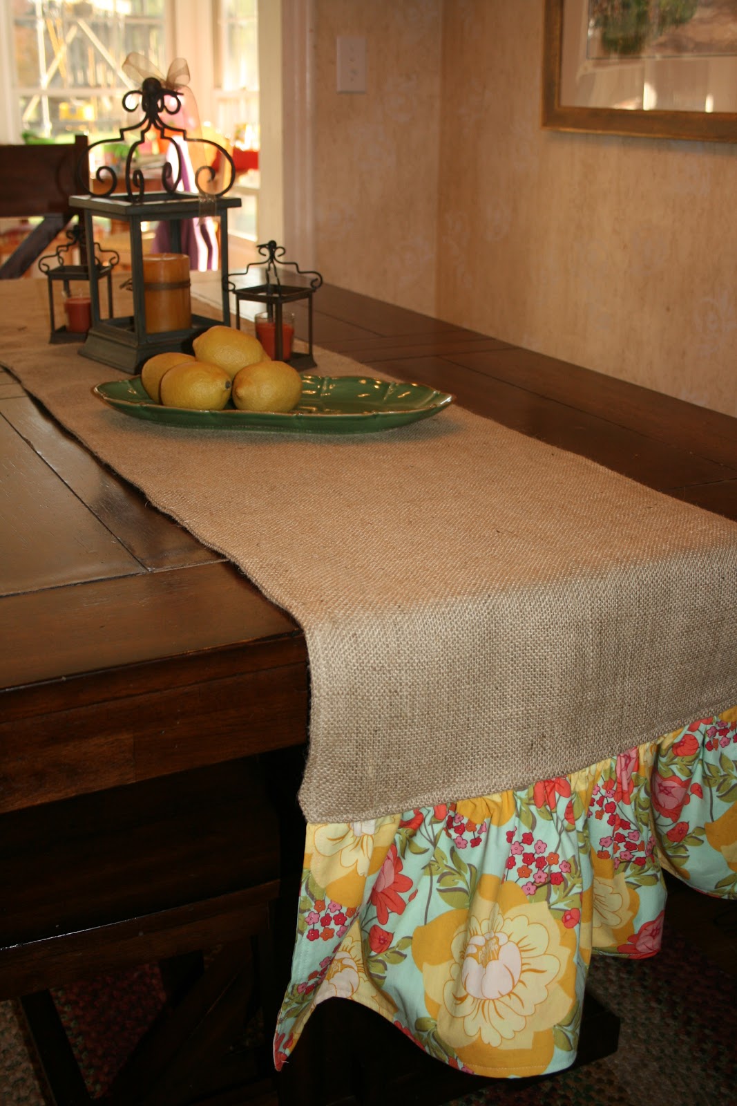 Sweet Cherries Burlap Table Runner with Ruffle