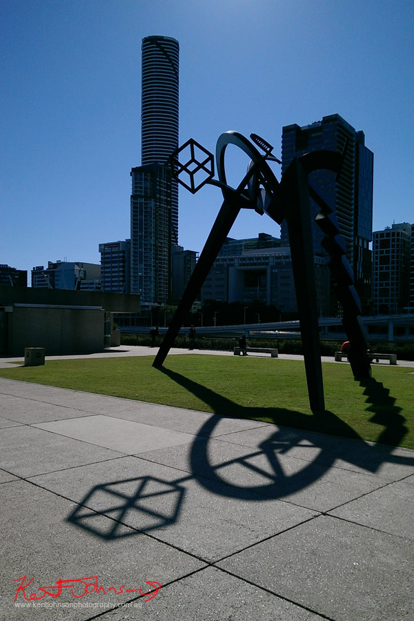 South Bank QAG, State library. "Approaching Equilibrium" by Anthony Pryor 1951-1991; Meriton apartments in background. Photo by Kent Johnson. South Bank QAG, State library. "Approaching Equilibrium" by Anthony Pryor 1951-1991; Meriton apartments in background. Photo by Kent Johnson.