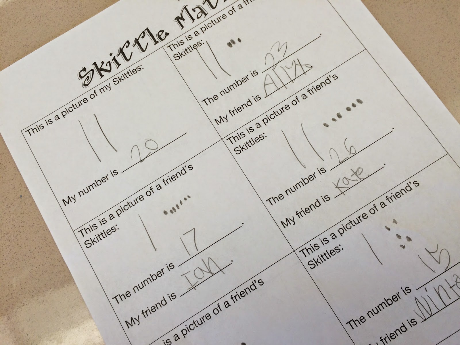 Skittle Math Student Record Sheet