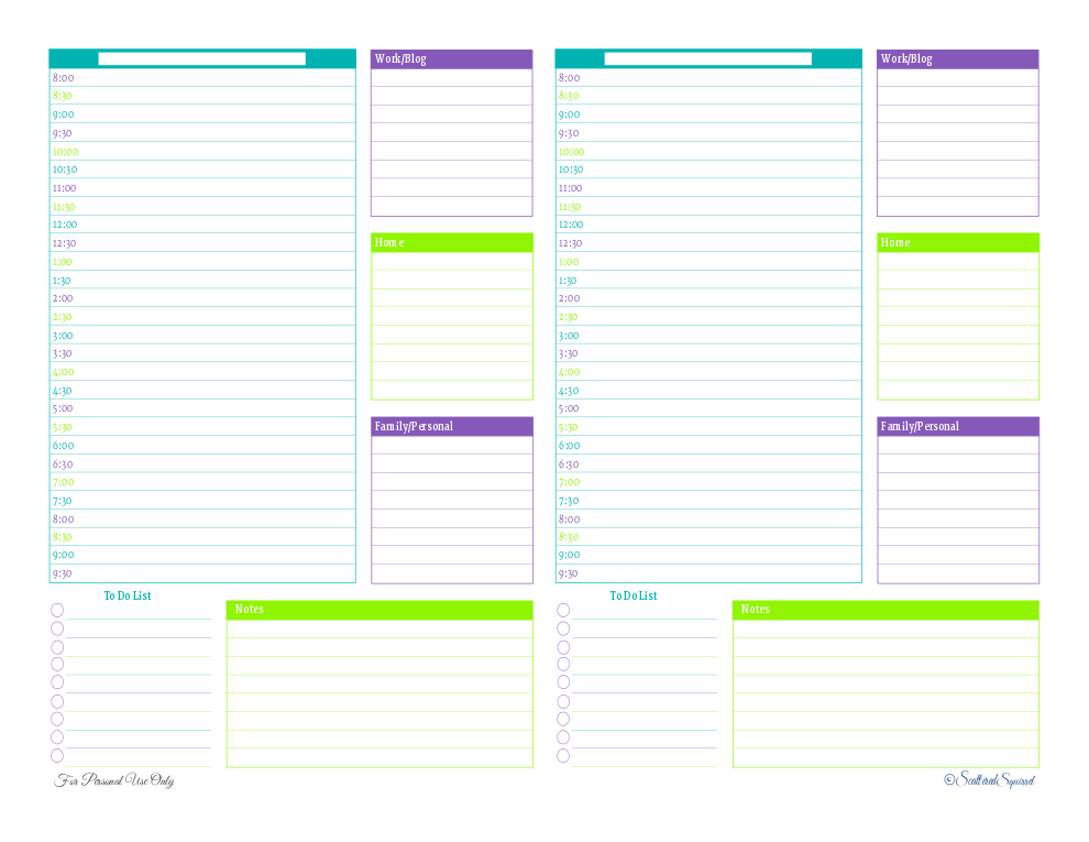 Free printable half page planner