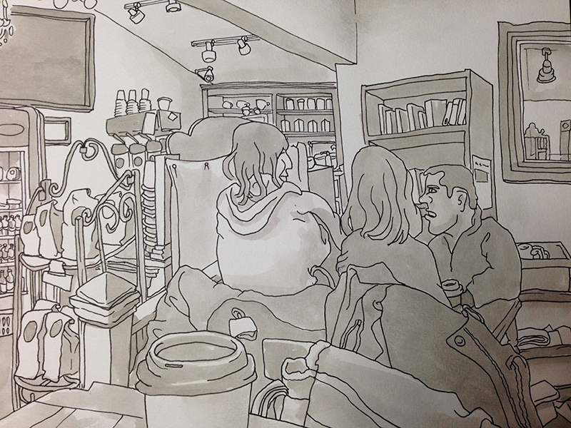 Urban Sketchers Seattle Diva Espresso, Wallingford Neighborhood.