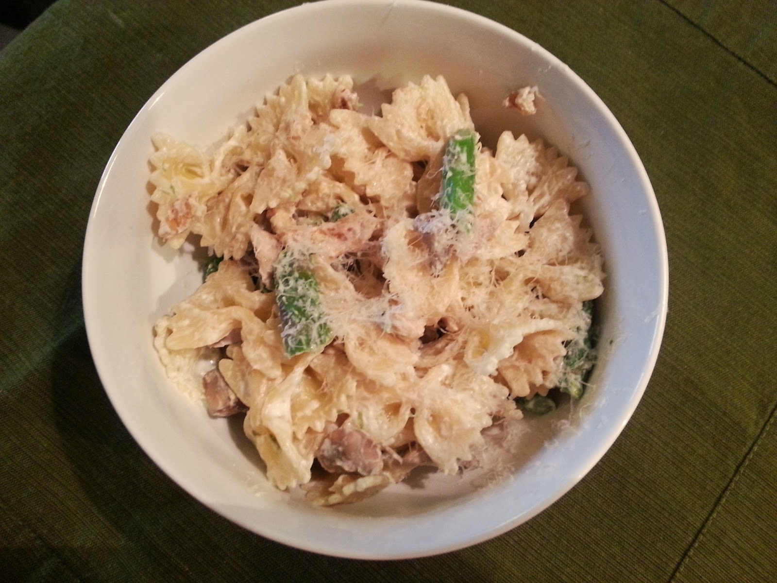 katiemakes pasta with asparagus, mushrooms, and walnuts