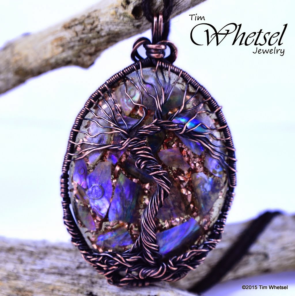 White background wire wrapped tree of life mother of pearl orgonite ©2015 Tim Whetsel Jewelry